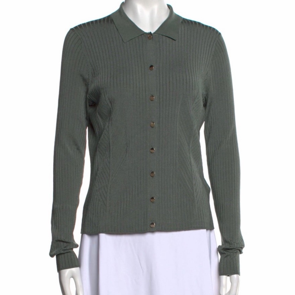 Ted Baker  Sleek Olive Green Ribbed Knit Top